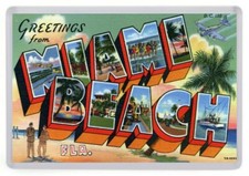Greetings From Miami Beach Fridge Magnet. Retro USA Travel Postcard Art
