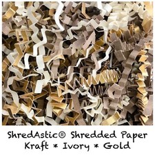 ShredAstic®  Shredded Paper Mix Kraft Natural Ivory Gold Crinkle Cut Zig Zag 