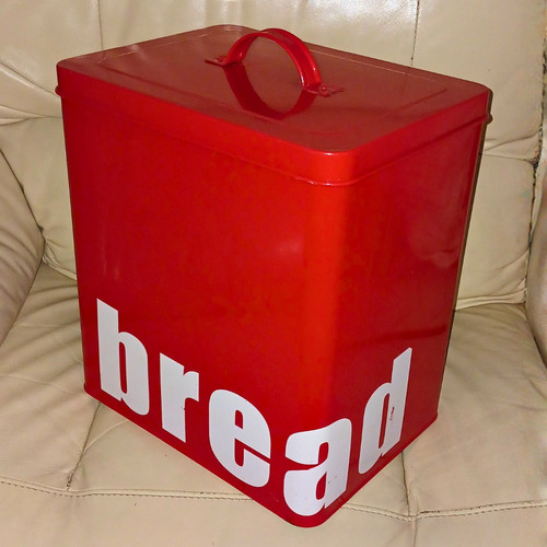 Red metal bread bin - red,