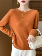 100% Merino Wool Knitted Cardigan for Women O-Neck Long Sleeve Pullover Sweater
