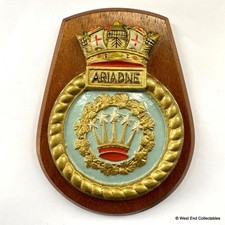 Old HMS Ariadne Royal Navy Ship Plaque Shield Crest Badge Tampion C