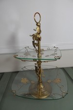 Art Deco 2 Tier Glass & Metal Cake Stand