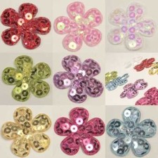 Flowers Padded 35mm Sequin Motifs Topper Patch Fabric BUY 5 10 20 8 COLOURS 723D