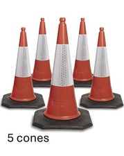 5 x 750 MM 2 HIGHWAY LEGAL RED TRAFFIC CONES CONES - HEAVY DUTY  750 MM HIGH