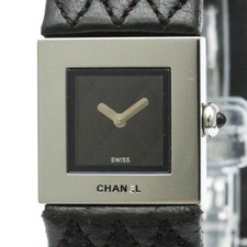 Polished CHANEL Matelasse Steel Leather Quartz Ladies Watch H0116 BF581223