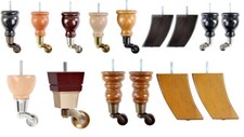 4x Wooden sofa Legs with castors Brass Chrome Antique castors sofa chair settee