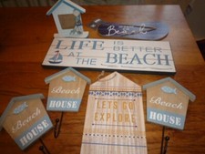 BEACH HUT WALL PLAQUE  HOOKS PHOTO FRAME SEASIDE BEACH COLLECTION JOBLOT BNWOT