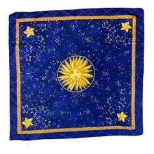 VTG 90s Y2K BLUE GOLD SUN CELESTIAL GRAPHIC STAR BOHO ALTAR CLOTH SQUARE SCARF
