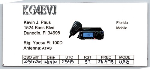 Kg4bvi qsl card - dunedin, fl