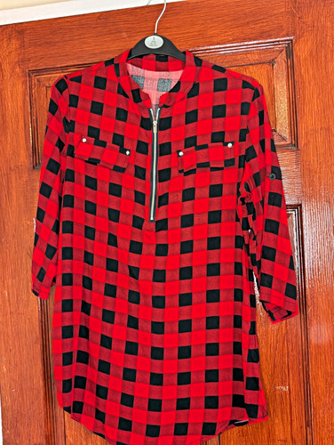 Red black check zip neck - red/black,