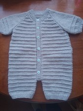 New Hand Knitted Baby Romper Chest 20" Age 12 Months Grey