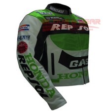 HONDA GAS REPSOL GREEN MOTORCYCLE MOTORBIKE COWHIDE LEATHER ARMOURED JACKET