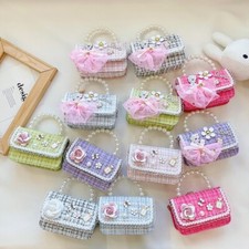 mini handbag shoulder bag pearl handle tweed chain purse cute girls toddler gift