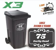 Custom Wheelie Bin Stickers,x3 WHEELIE BIN NUMBERS HOUSE & STREET NAME STICKERS
