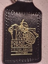 VINTAGE Retro Keyring Leather key Fob Black Rob Roy Visitors Centre Callander 