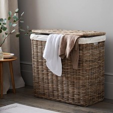 The White Company Hand-Woven Double Laundry Linen Basket Kubu Washing Storage ,