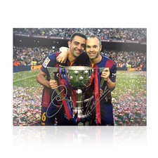 Andres Iniesta and Xavi Hernandez Signed Barcelona Football Photo