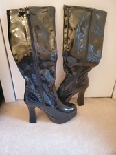 Black patent Leather pvc Disco Zip Up Boots Size 6