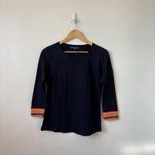 Wyse London Navy Blue 3/4 Sleeve Rainbow Stripe Cuff Top Size 1 UK 8