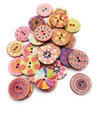 20mm Round Shabby Chic Vintage Buttons 2 Hole Mixed Pattern Wooden Sewing