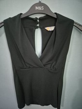 Gharani Strok Size 10 Black Sleeveless Crossover Front Blouse Top (525/182/v)