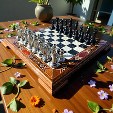 Luxury Chess Set Mosaic Inlay