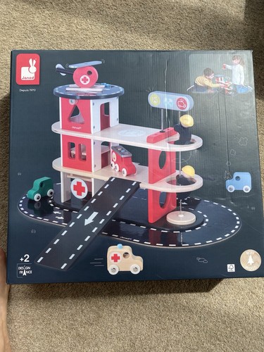 Janod wooden toy fire station - janod,