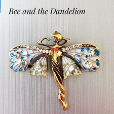 Fairy Nymph Crystal and Enamel Art Deco Style  Gold Tone Brooch