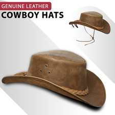 Western Cowgirl Hat Real Leather Aussie Men Cowboy Tan Crazy Horse Bush Hat