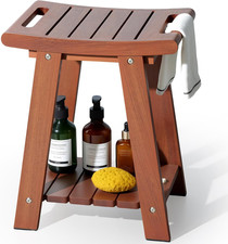 Teak Shower Stool with Shelf &