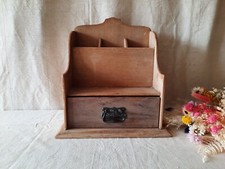 Antique Victorian Desk Tidy with Drawer / Letter Rack pen holder sections wooden