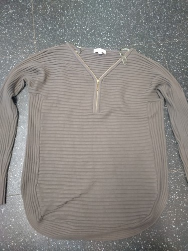 Apricot brown knit zip neck - apricot, v-neck