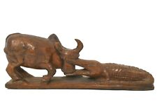 Decorative Brown Handmade Wooden Crocodile Fighting A Bull Statue 23cm x 8cm