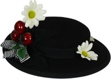 Classic English Nanny Women Victorian Daisy Cherries Halloween Costume Hat Black