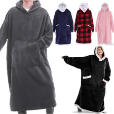 UK Men&Women Extra Long Hoodie Blanket Oversized Hooded Sweatshirt Sherpa Fleece