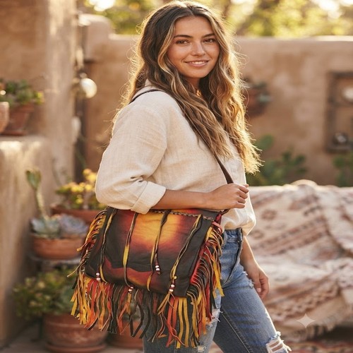 Leather fringe bag western - fringe,
