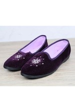 FreeStep Womens Soft Velour Slip On Embroided Slippers Warm r0946