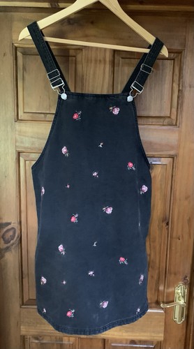 Black denim pinafore dress - denim,