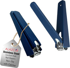 2 Large Navy Nail Clippers with Removable Catcher for Toenails and Fingernails