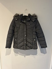 Womens Grey New look  Hooded Coat With Detachable Fur   Size 16 New Without Tags