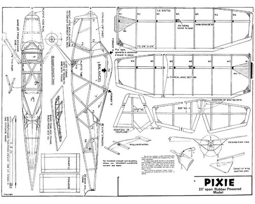 Pixie span rubber powered - pixie, 23"
