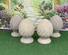 STONE GARDEN LARGE SET OF 4 PINEAPPLE PILLAR CAP PIER CAP STATUE ORNAMENTS