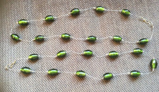 Beaded Tie-Backs Green Glass Beads , Pair With Silver Metal 79cm Long