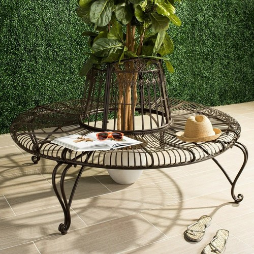 Brown outdoor tree bench - outdoor, seat