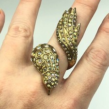 Bird Cocktail Ring Gold Tone Sparkle Wrap Statement UK Size K.5-L Boho Festival