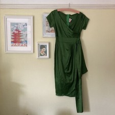 Pin Up Girl Clothing Couture Green Satin Dress 6/8 Rockabilly