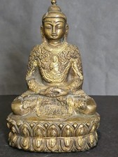 Antique cast iron Tibetan Amitabha Buddha Statue 14cm High.