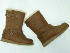 UGG® AUSTRALIA NOIRA Tan LEATHER PULL ON BIKER BOOTS UK 3.5 EU36 US 5 RRP £235