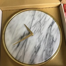 New In Box John Lewis Wolff Wall Clock White Marble / Brass Plated 32 X 32cm