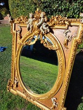 French Regency cherub Antique Style Ornate Gold Oval Mirror 120/90cm